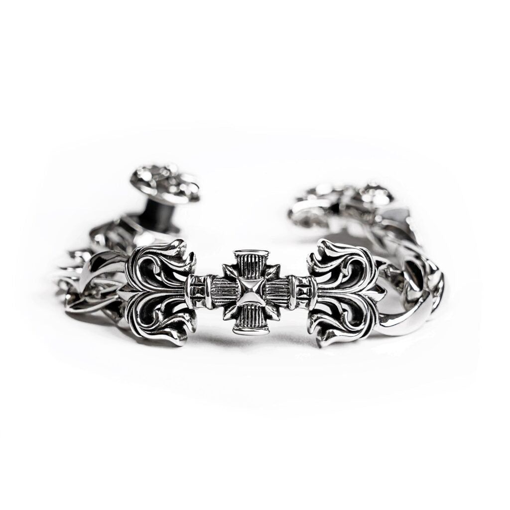 Chrome Hearts Filigree Square Cross Clip Bracelet.